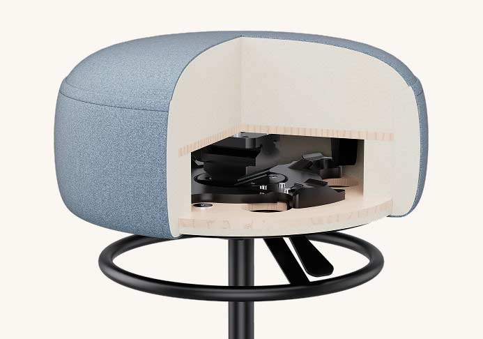 Cross-section showing the patented hinge system inside the cushion